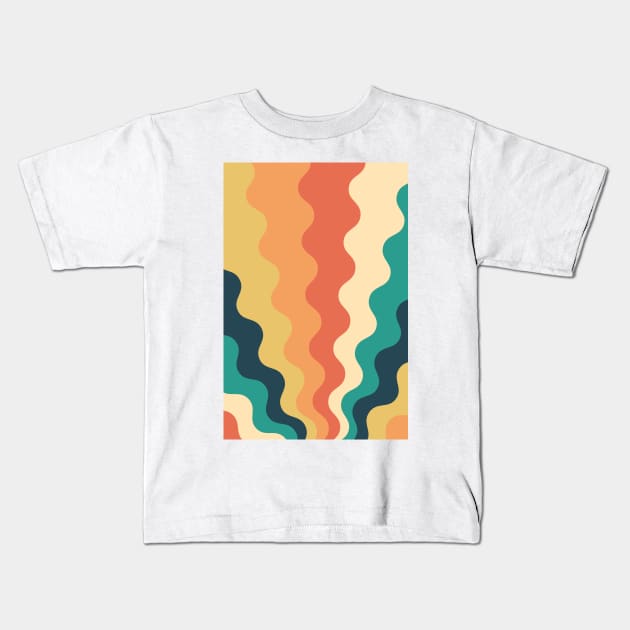 70s Retro Groovy Lines Seamless Pattern Yellow, Orange, Teal Kids T-Shirt by tramasdesign